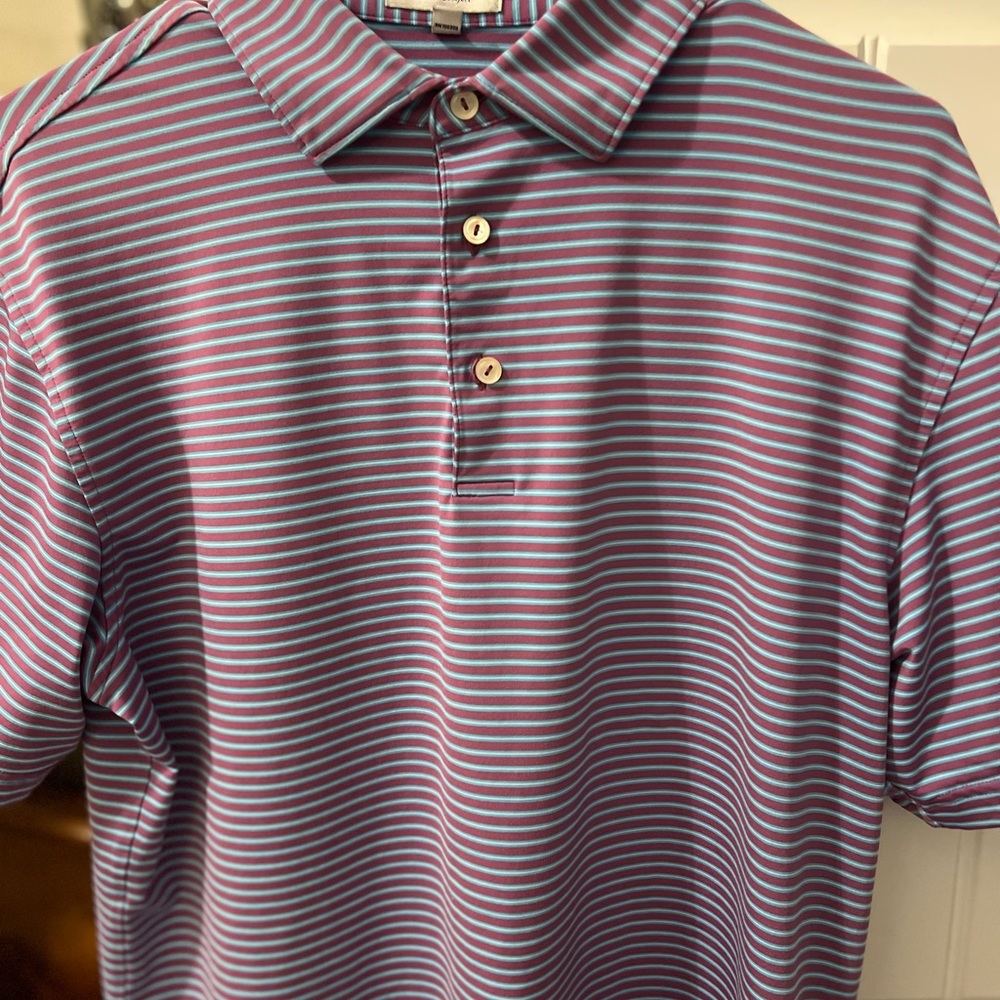 Peter Millar Purple and White Striped Polo